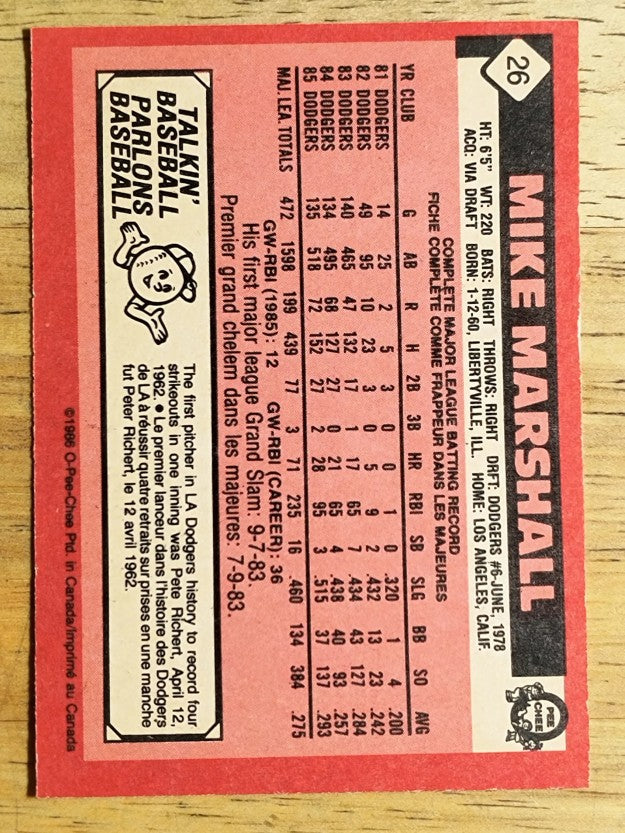 1986 O-Pee-Chee #26 Mike Marshall