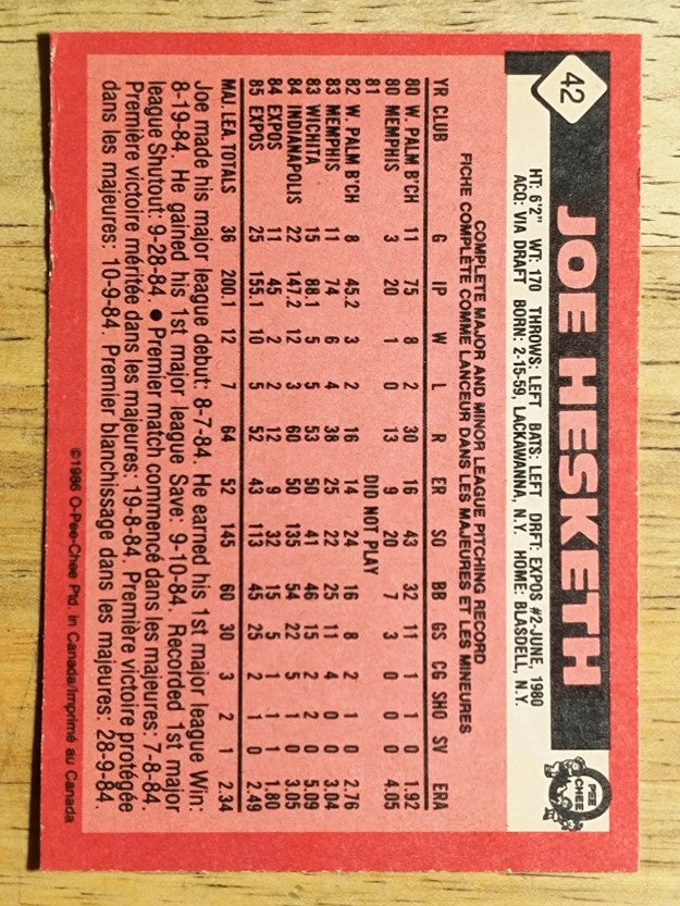 1986 O-Pee-Chee #42 Joe Hesketh
