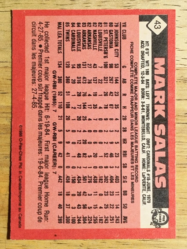 1986 O-Pee-Chee #43 Mark Salas