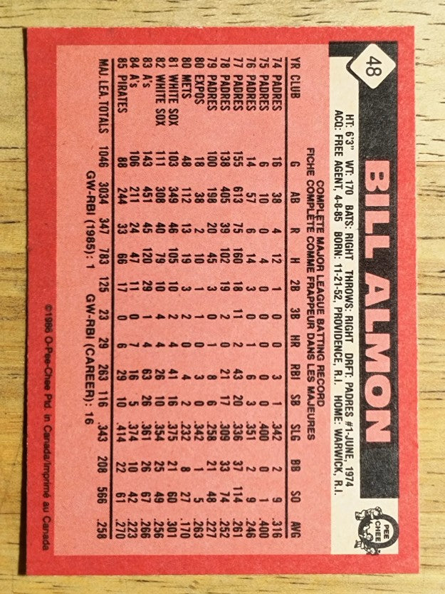 1986 O-Pee-Chee #48 Bill Almon