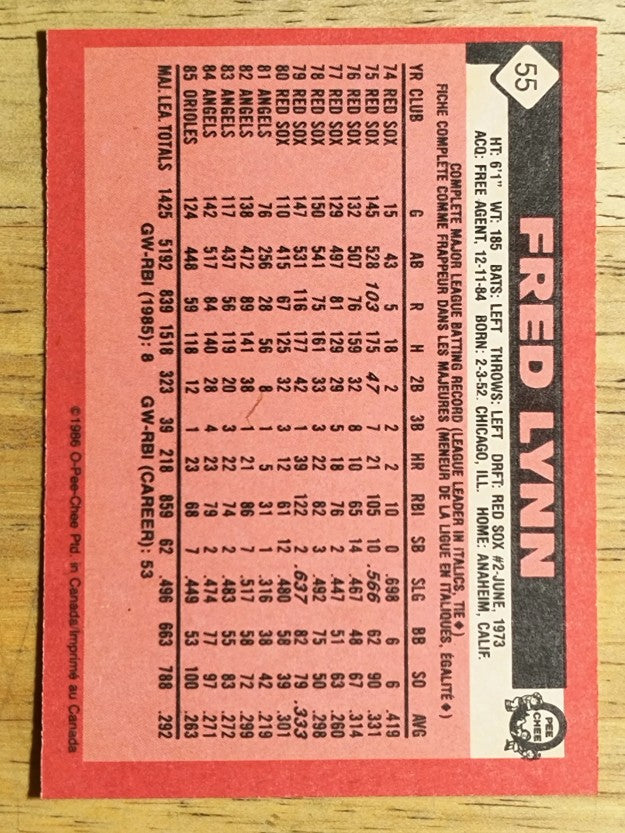 1986 O-Pee-Chee #55 Fred Lynn