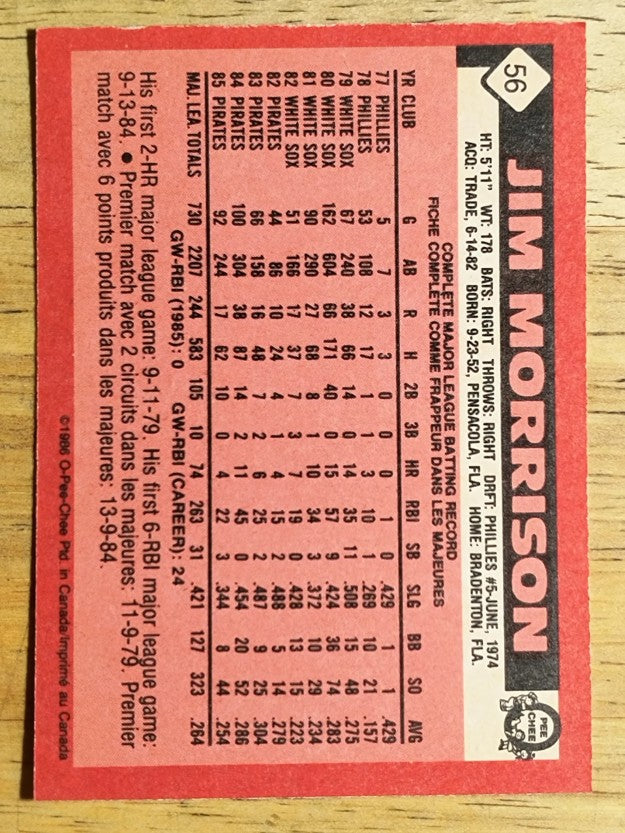 1986 O-Pee-Chee #56 Jim Morrison