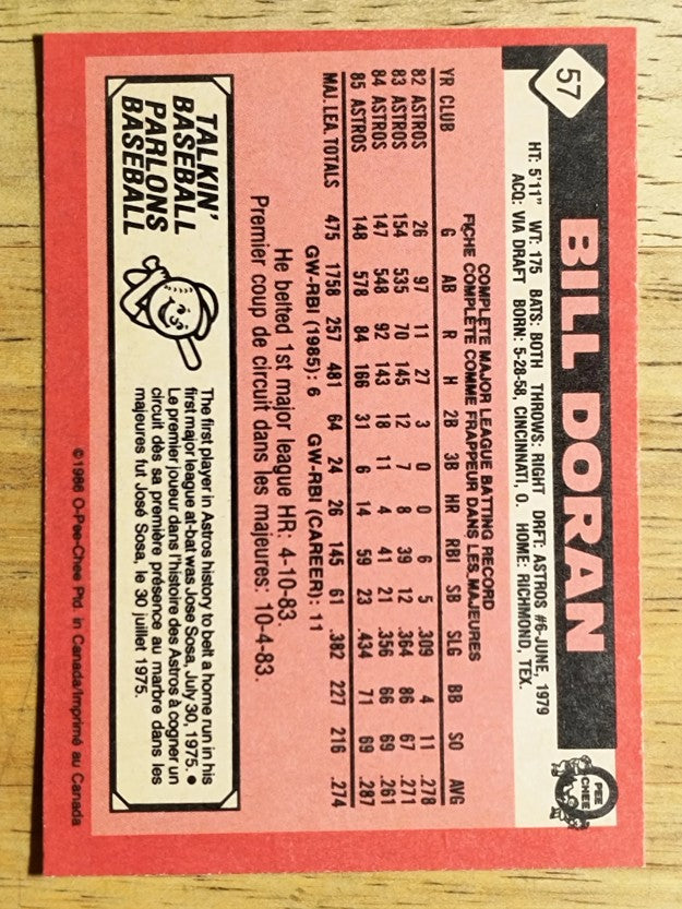 1986 O-Pee-Chee #57 Bill Doran