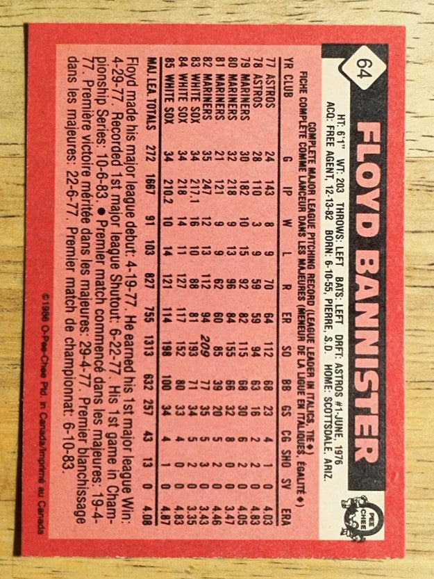 1986 O-Pee-Chee #64 Floyd Bannister