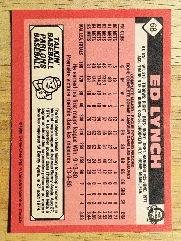 1986 O-Pee-Chee #68 Ed Lynch