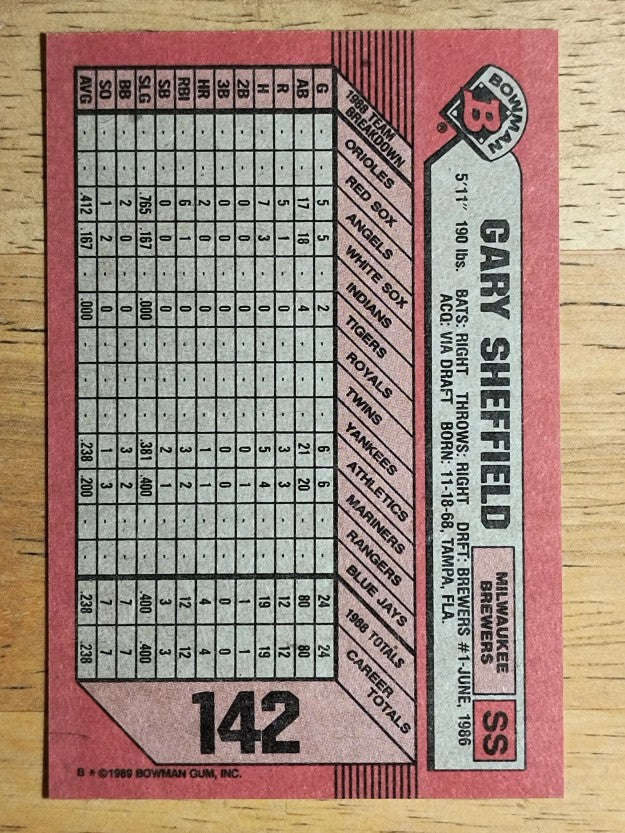 1989 Bowman #142 Gary Sheffield RC