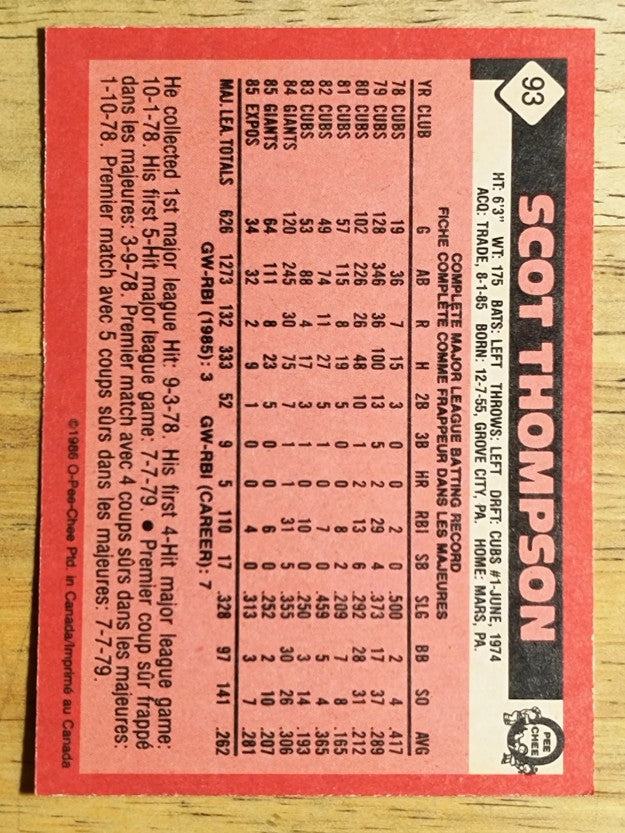 1986 O-Pee-Chee #93 Scot Thompson