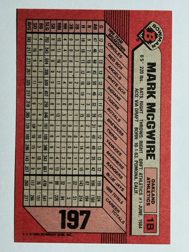 1989 Bowman #197 Mark McGwire