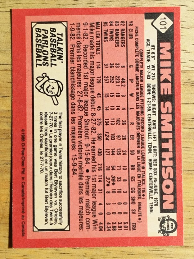 1986 O-Pee-Chee #101 Mike Smithson