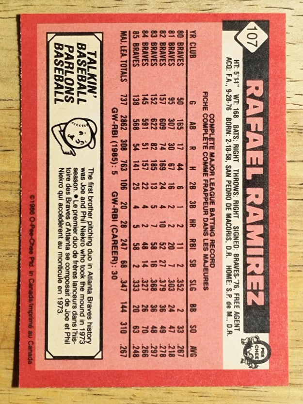 1986 O-Pee-Chee #107 Rafael Ramirez