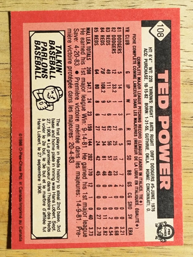1986 O-Pee-Chee #108 Ted Power