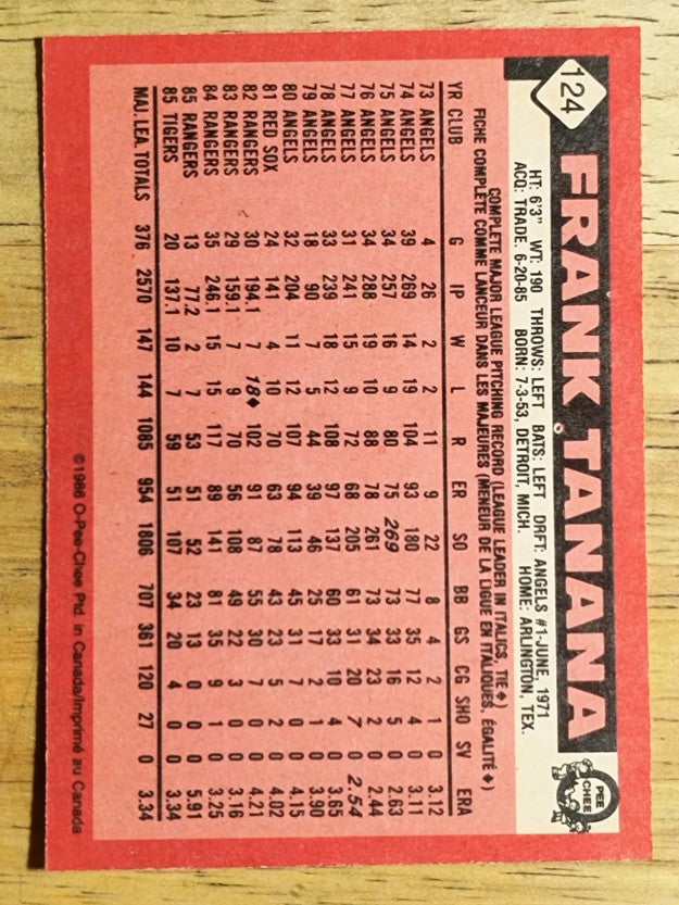 1986 O-Pee-Chee #124 Frank Tanana