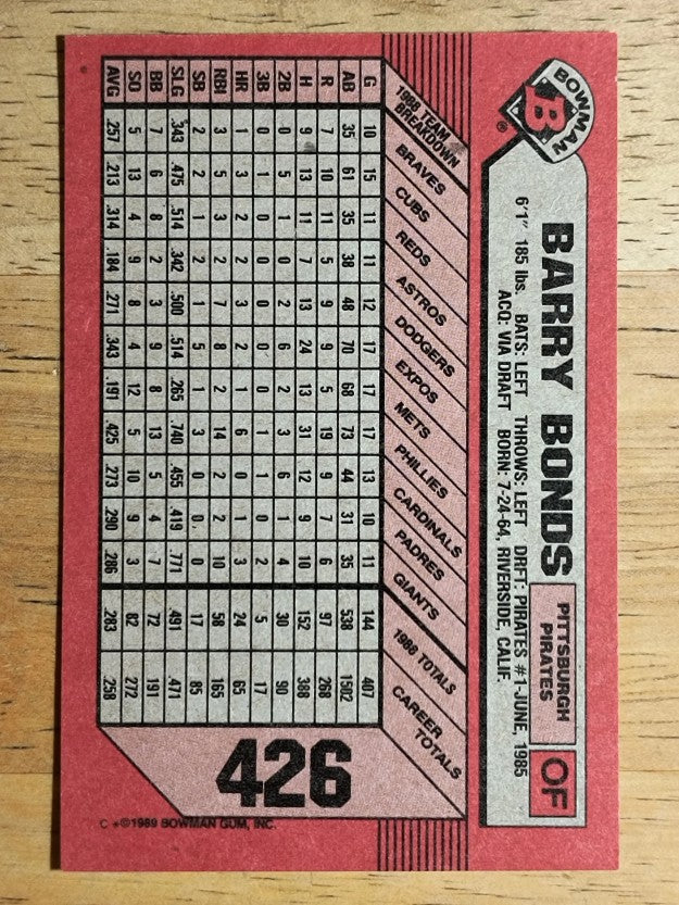 1989 Bowman #426 Barry Bonds