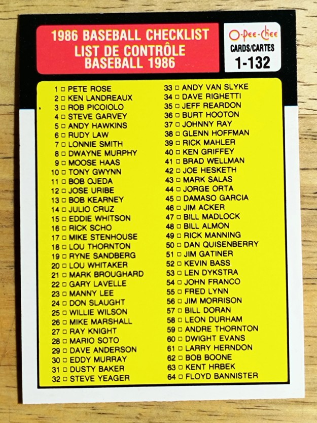 1986 O-Pee-Chee #131 Checklist 1-132