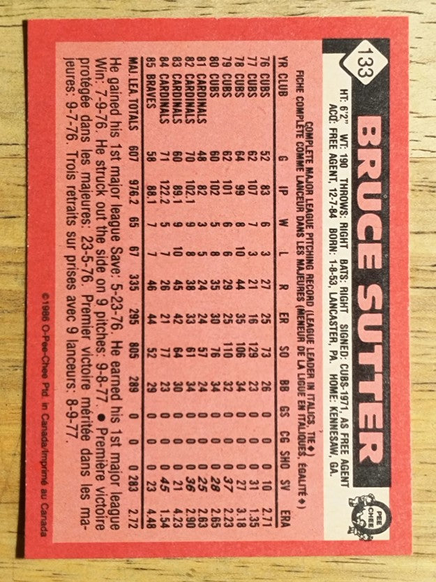1986 O-Pee-Chee #133 Bruce Sutter