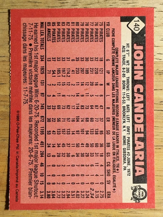 1986 O-Pee-Chee #140 John Candelaria