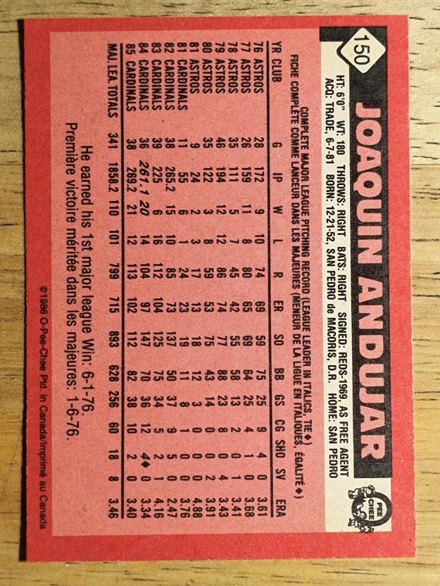 1986 O-Pee-Chee #150 Joaquin Andujar