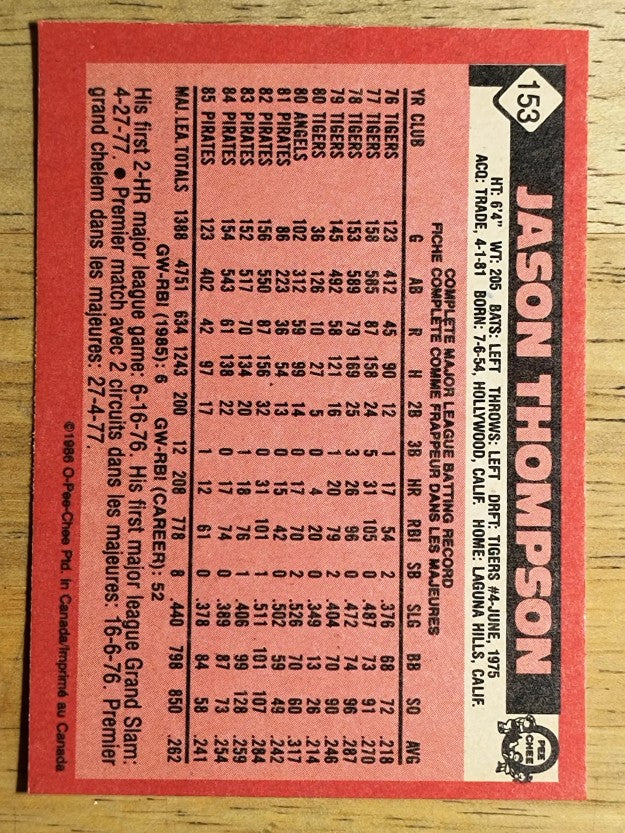 1986 O-Pee-Chee #153 Jason Thompson