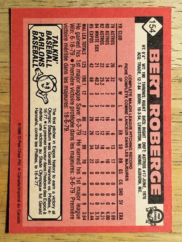 1986 O-Pee-Chee #154 Bert Roberge