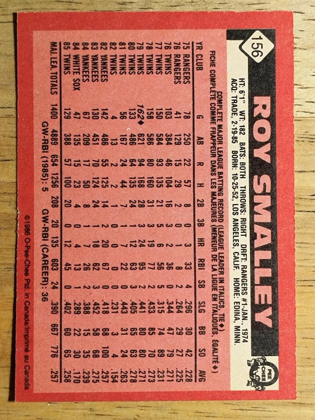 1986 O-Pee-Chee #156 Roy Smalley