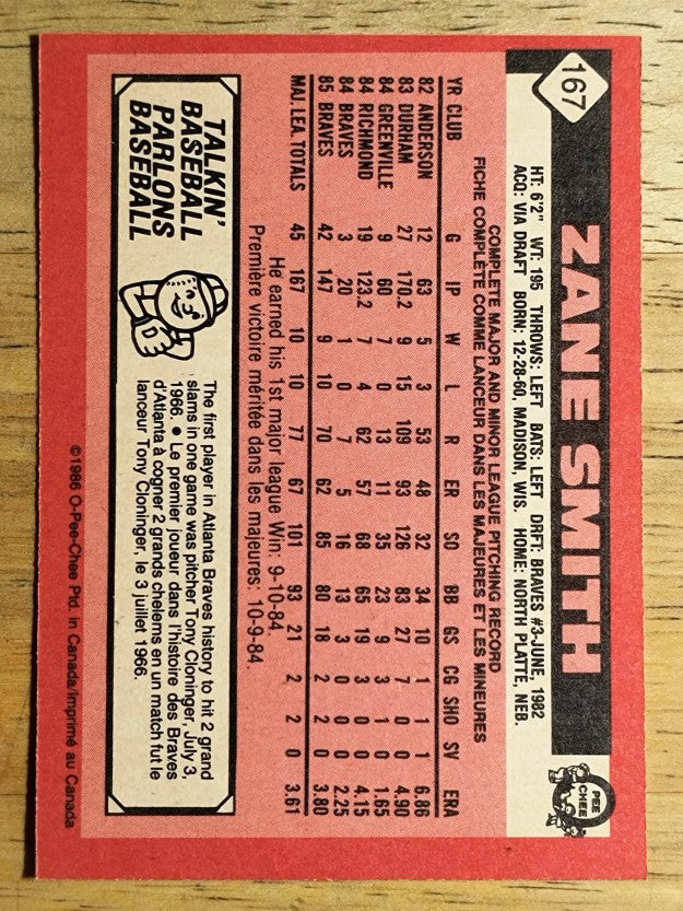 1986 O-Pee-Chee #167 Zane Smith
