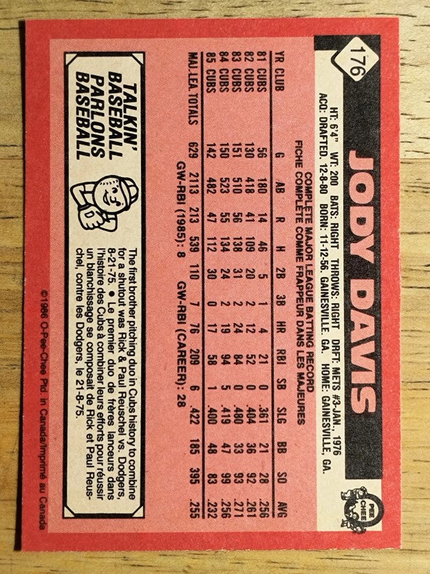 1986 O-Pee-Chee #176 Jody Davis