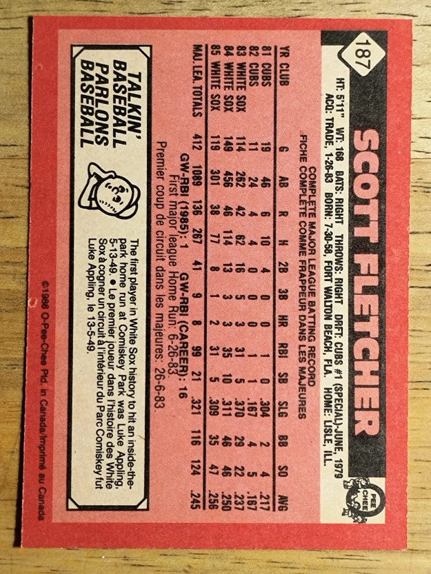 1986 O-Pee-Chee #187 Scott Fletcher
