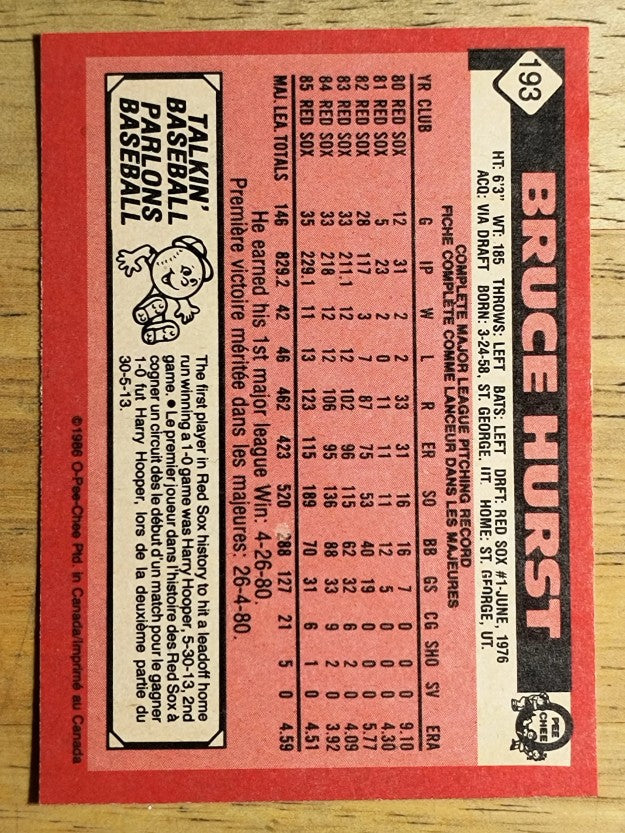 1986 O-Pee-Chee #193 Bruce Hurst