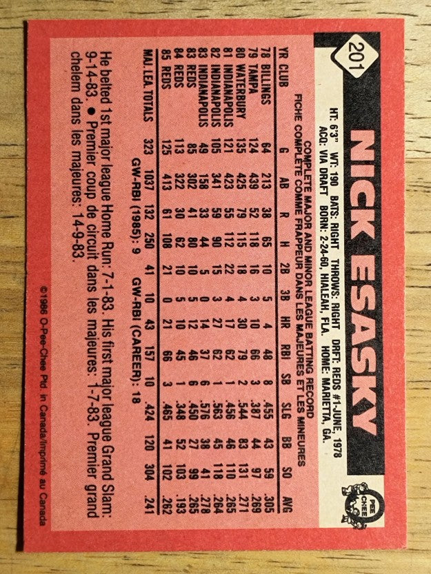 1986 O-Pee-Chee #201 Nick Esasky
