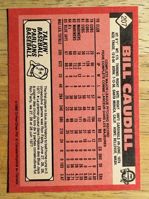 1986 O-Pee-Chee #207 Bill Caudill