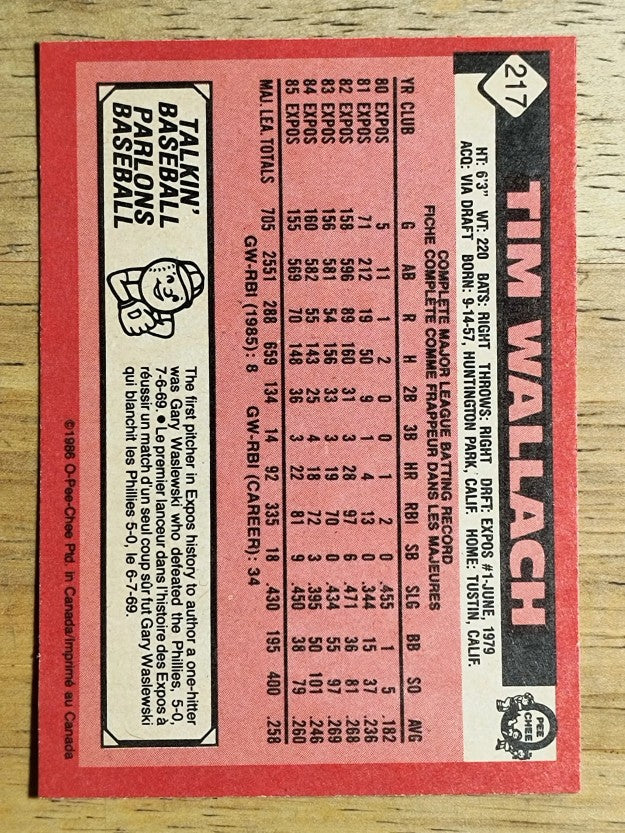 1986 O-Pee-Chee #217 Tim Wallach