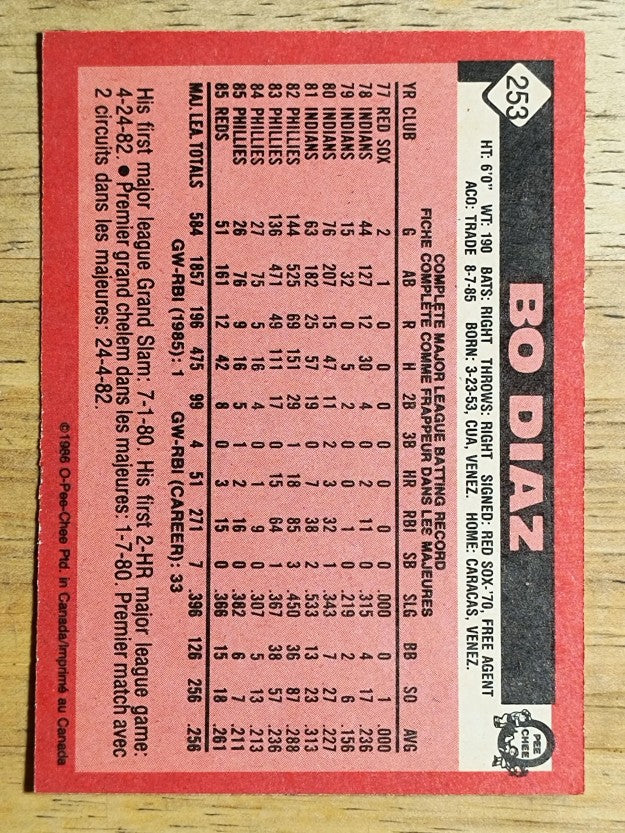 1986 O-Pee-Chee #253 Bo Diaz