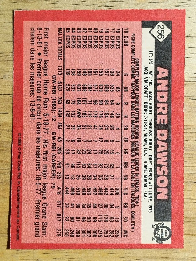 1986 O-Pee-Chee #256 Andre Dawson