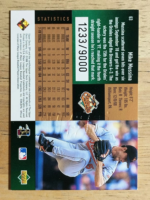 1998 SPx Finite #63 Mike Mussina