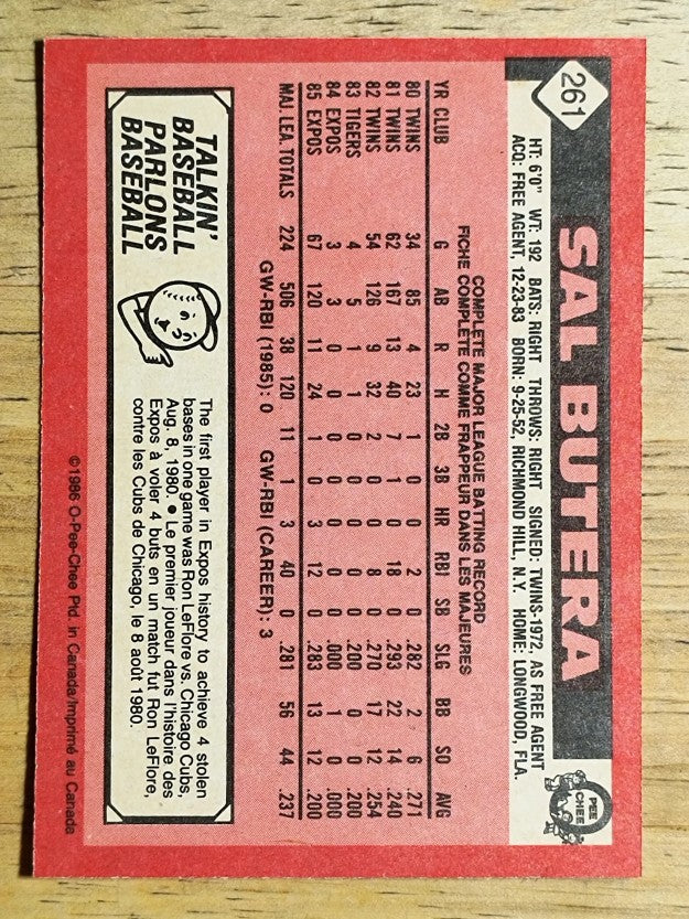1986 O-Pee-Chee #261 Sal Butera