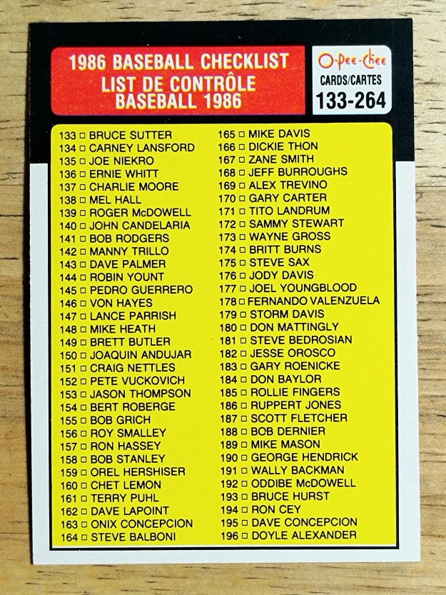 1986 O-Pee-Chee #263 Checklist 133-264