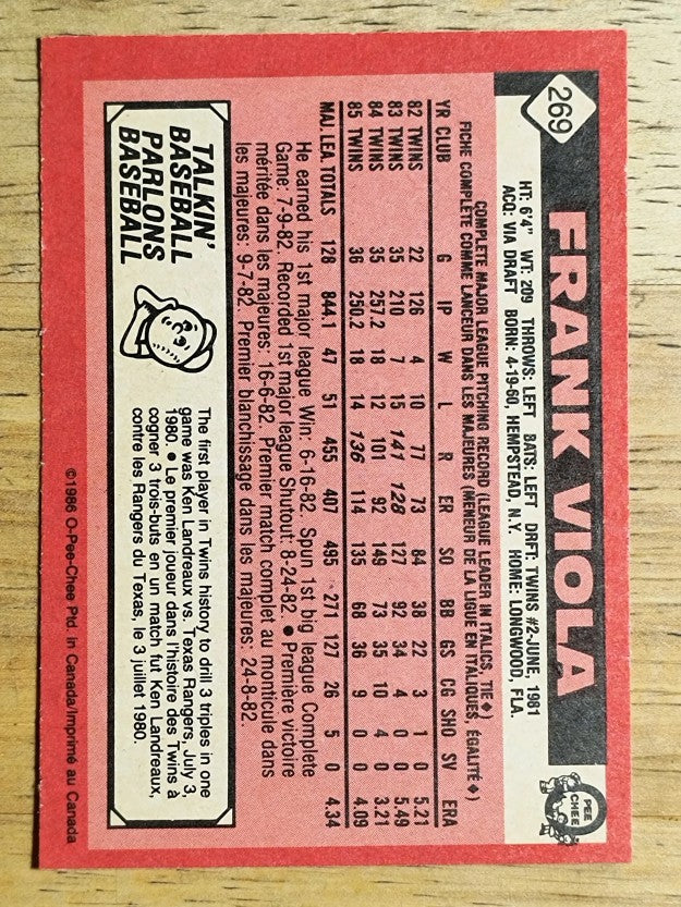 1986 O-Pee-Chee #269 Frank Viola