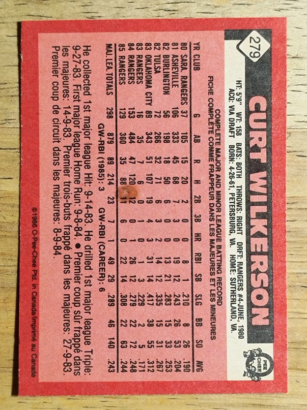 1986 O-Pee-Chee #279 Curt Wilkerson