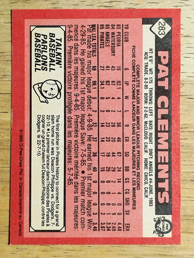 1986 O-Pee-Chee #283 Pat Clements