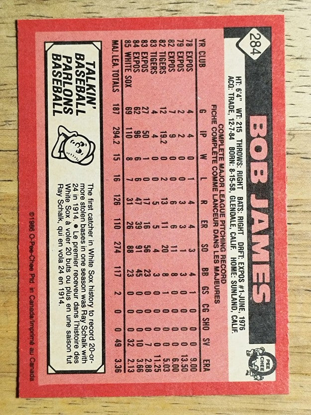 1986 O-Pee-Chee #284 Bob James