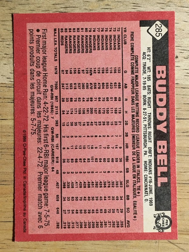 1986 O-Pee-Chee #285 Buddy Bell