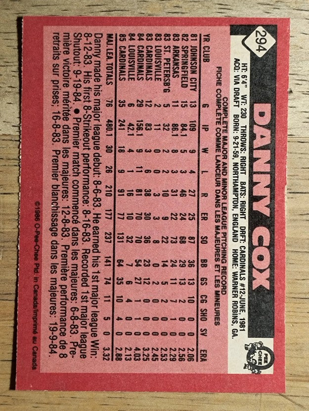 1986 O-Pee-Chee #294 Danny Cox