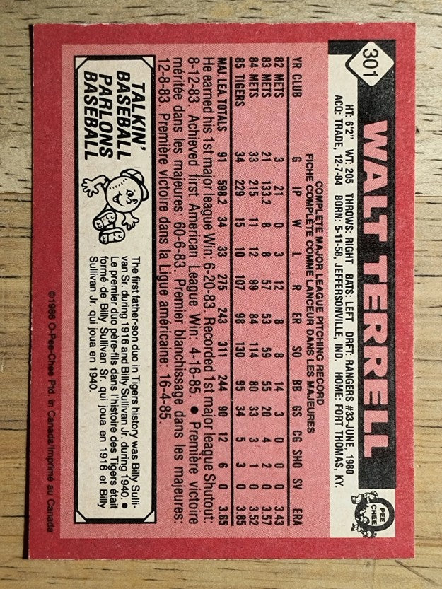 1986 O-Pee-Chee #301 Walt Terrell