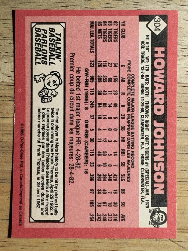 1986 O-Pee-Chee #304 Howard Johnson
