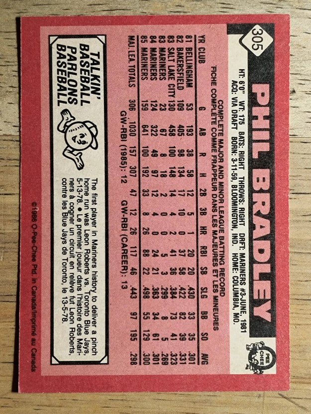 1986 O-Pee-Chee #305 Phil Bradley