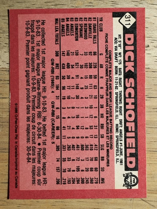 1986 O-Pee-Chee #311 Dick Schofield