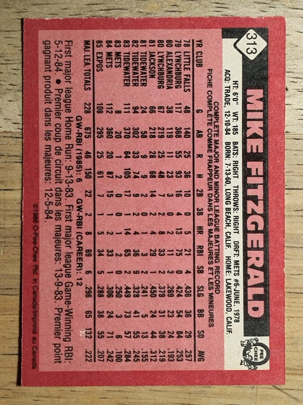 1986 O-Pee-Chee #313 Mike Fitzgerald