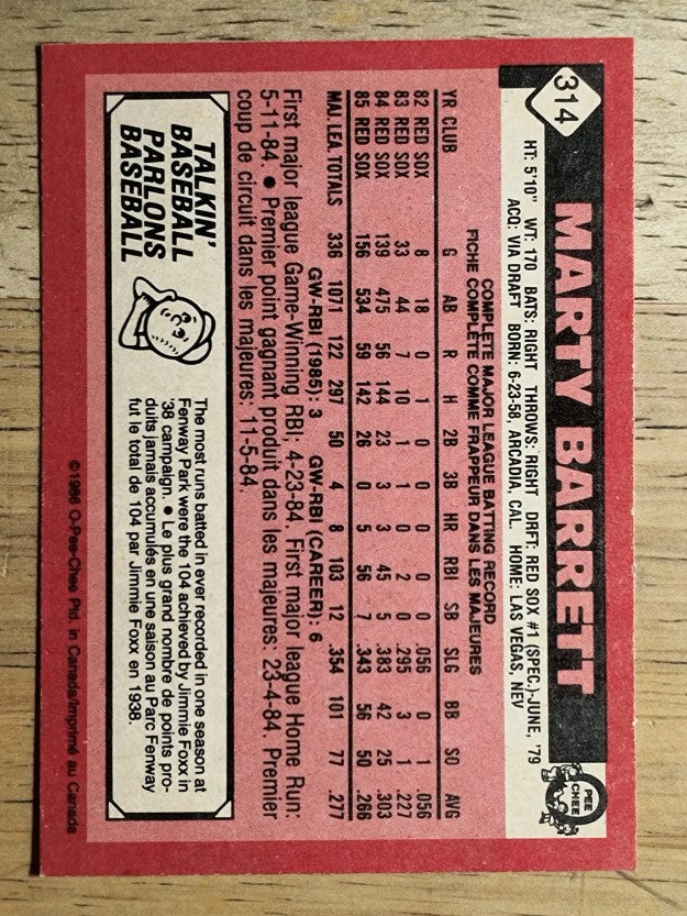 1986 O-Pee-Chee #314 Marty Barrett