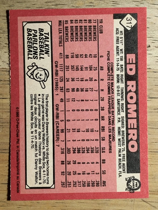 1986 O-Pee-Chee #317 Ed Romero