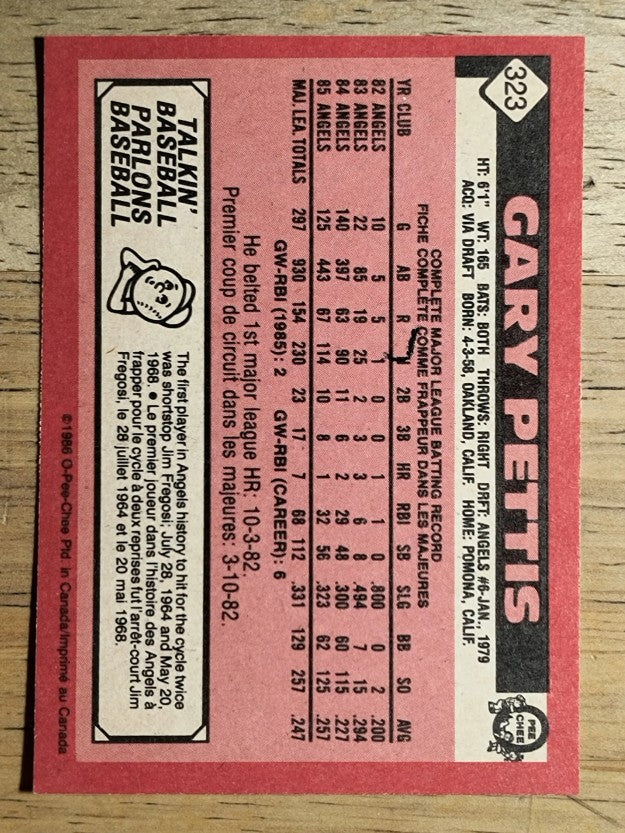 1986 O-Pee-Chee #323 Gary Pettis